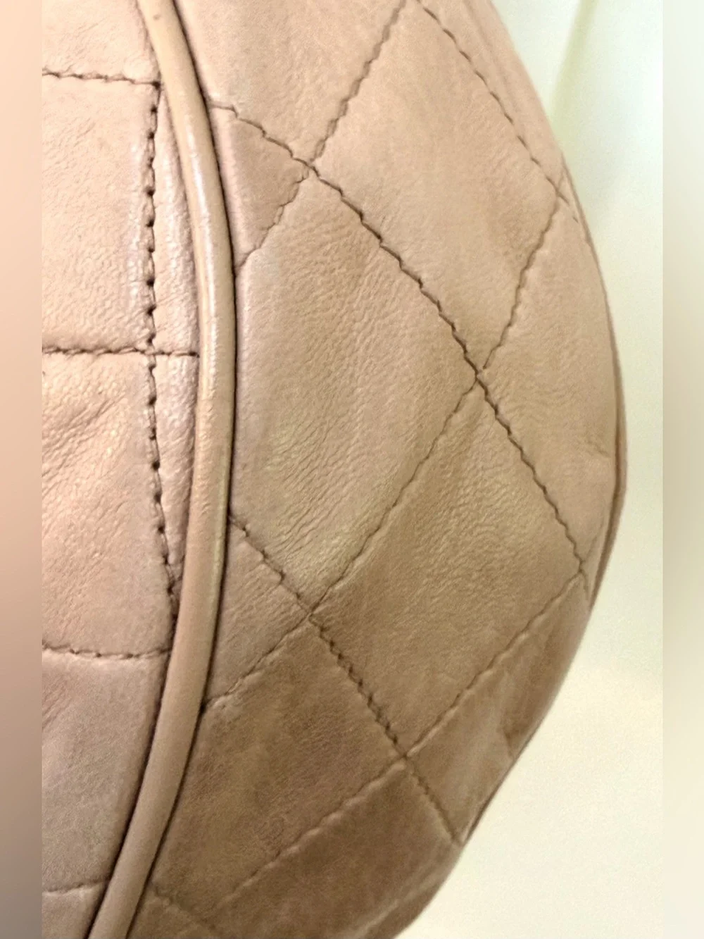 CHANEL Vintage Quilted Lambskin Camera Bag Taupe Tassel COA